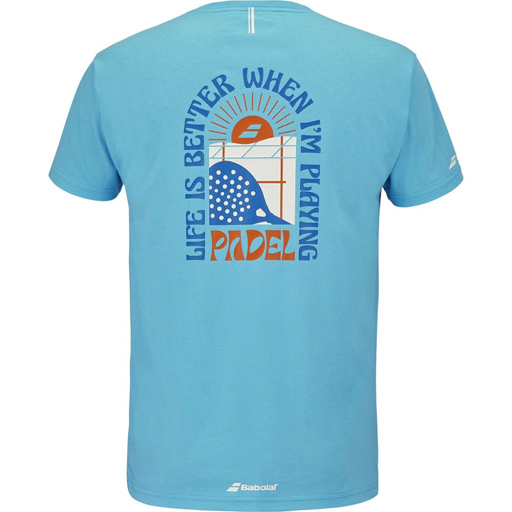 Мъжката тениска за падел Баболат PERF COTTON TEE SCUBA BLUE, изработена от 80% памук и 20%. Светло син цвят