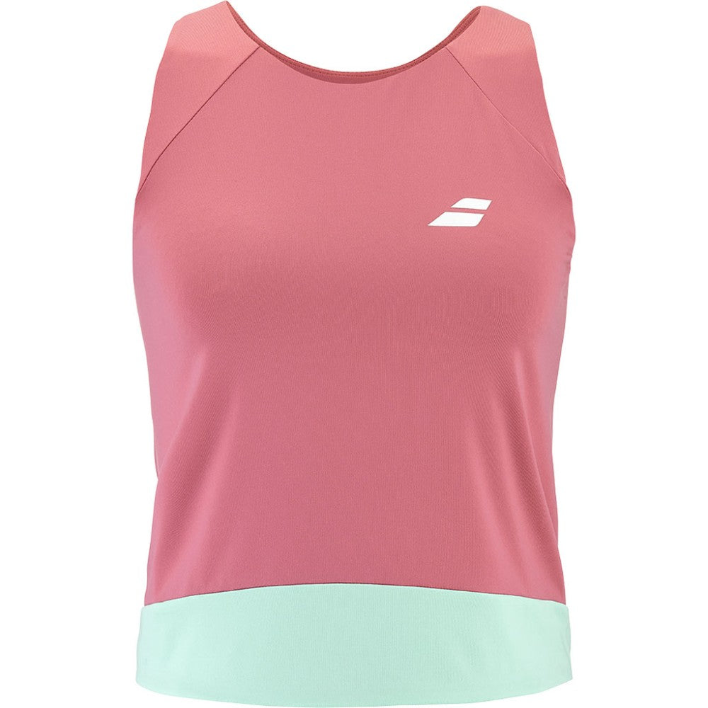 Дамски потник Babolat Perf Tank - Sun Kissed Coral с дамски стил и еластична материя за комфорт на корта.