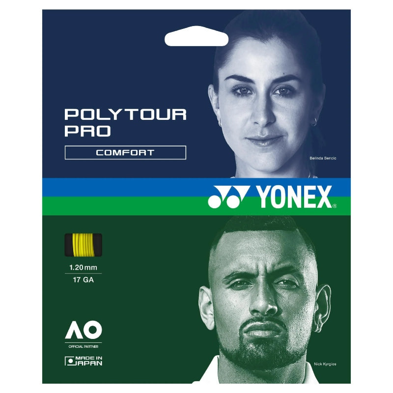 Кордаж Yonex Polytour Pro 1.20/17 Yellow, тенис кордаж за агресивни играчи с отличен контрол и висок потенциал за спин.