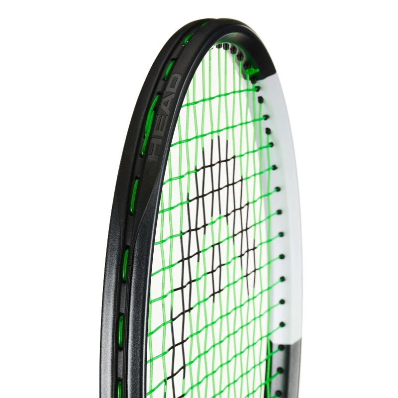 Тенис ракета Head IG Speed Junior 26 с черно-зелен дизайн, идеална за млади играчи, търсещи контрол и скорост.