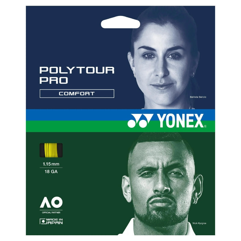 Кордаж Yonex Polytour Pro 1.15/18 Yellow - меки полиестерни кордажи за агресивни тенисисти с отличен контрол.