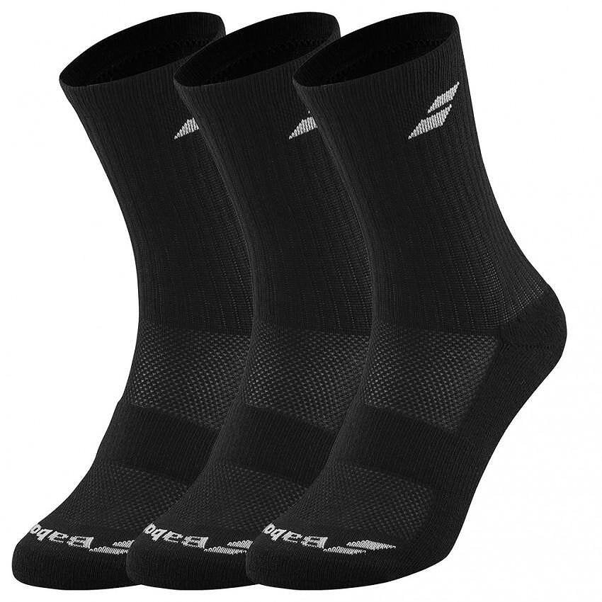 Babolat socks 3 pairs - black, long technical Babolat socks in black, 3 pairs for tennis and padel.