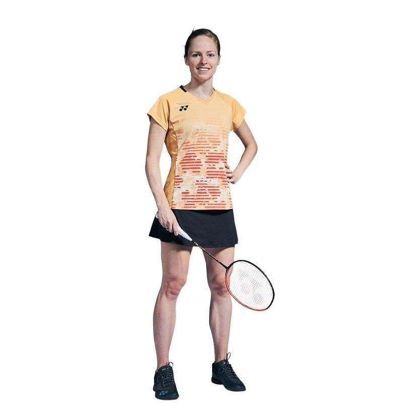 Women's Yonex 20703 Saffron T-shirt for badminton and training – lightweight, breathable and quick-drying.