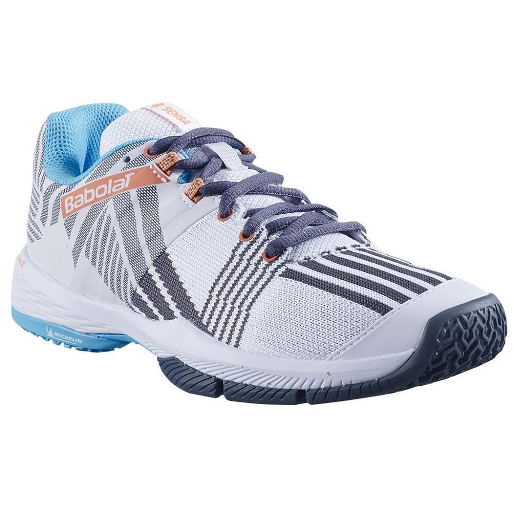 Дамски падел маратонки Babolat SENSA WHITE / CANYON SUNSET за стабилност, комфорт и сигурност на падел корта
