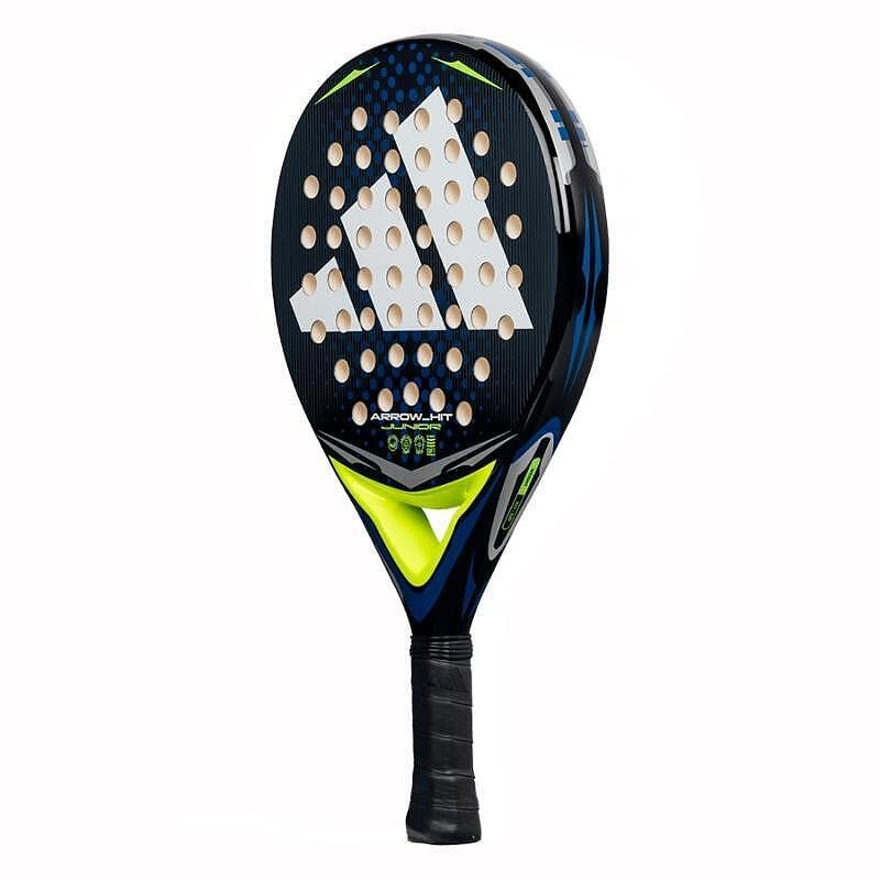 Adidas Arrow Hit Junior Blue padel racket with a round shape, Soft Performance EVA core, fiberglass face, and centered sweet spot, designed for beginner young players.