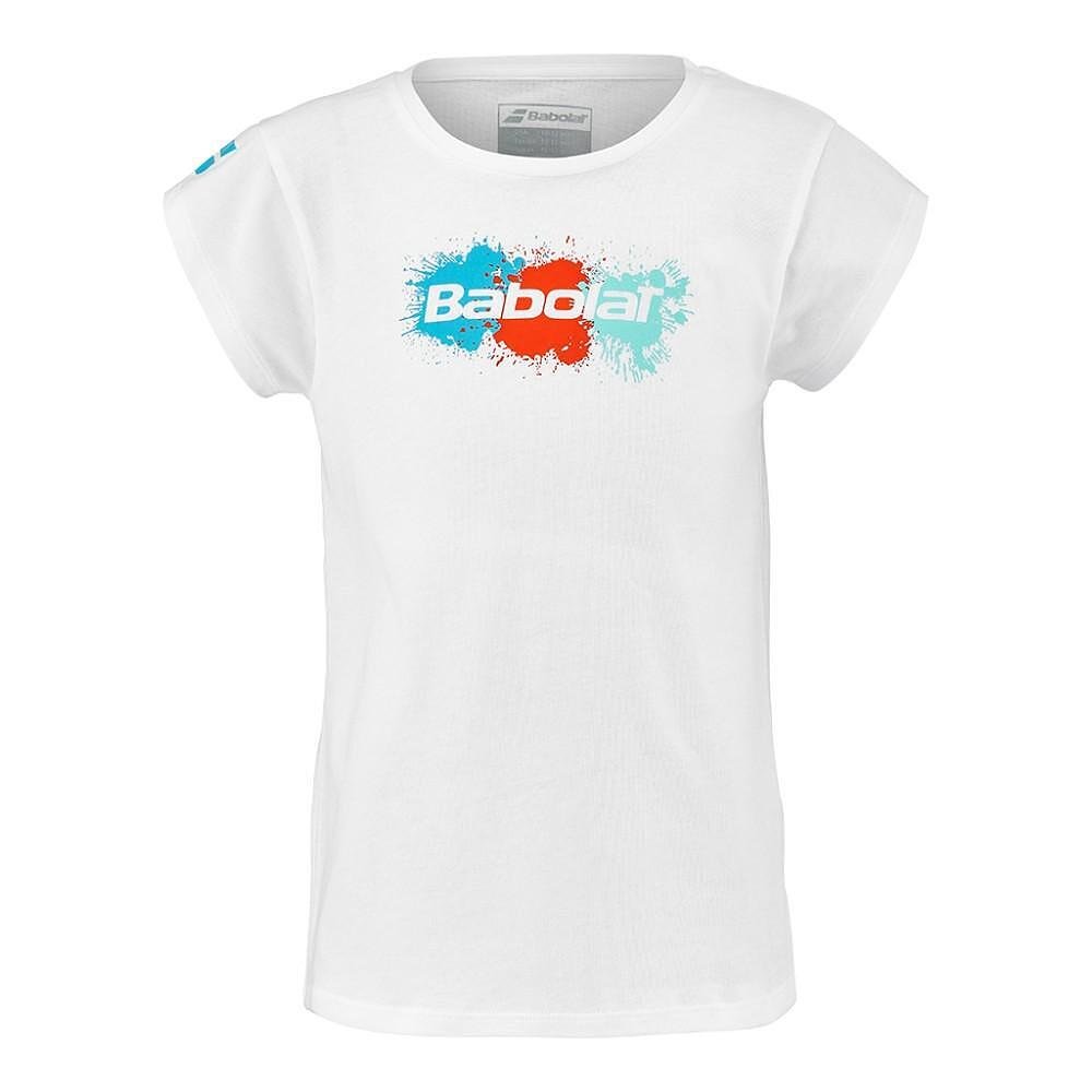 Kids' T-shirt Babolat EXERCISE COTTON TEE GIRL - white, white sports T-shirt with Babolat logo