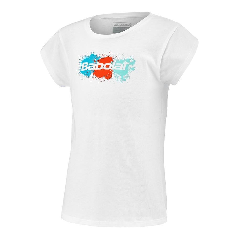 Kids' T-shirt Babolat EXERCISE COTTON TEE GIRL - white, white with Babolat logo for tennis and sporty style