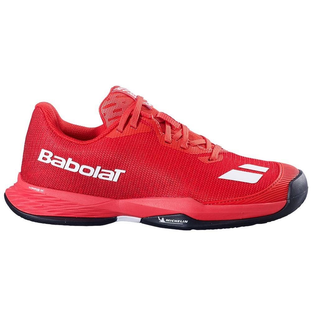 Детски маратонки Babolat JET MACH 3 JNR CLAY CHERRY TOMATO / WHITE за тенис, леки и стабилни за млади играчи