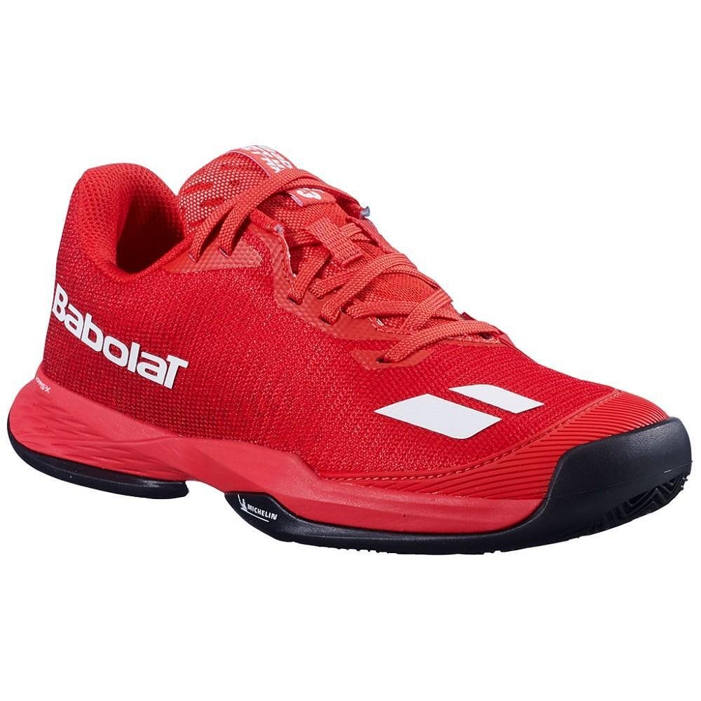 Детски маратонки Babolat JET MACH 3 JNR CLAY CHERRY TOMATO / WHITE, червени тенис маратонки за млади играчи