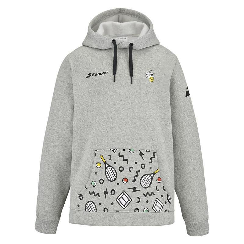 Kids' Babolat XERCISE HOOD C16 sweatshirt - high rise, stylish gray model for young tennis players