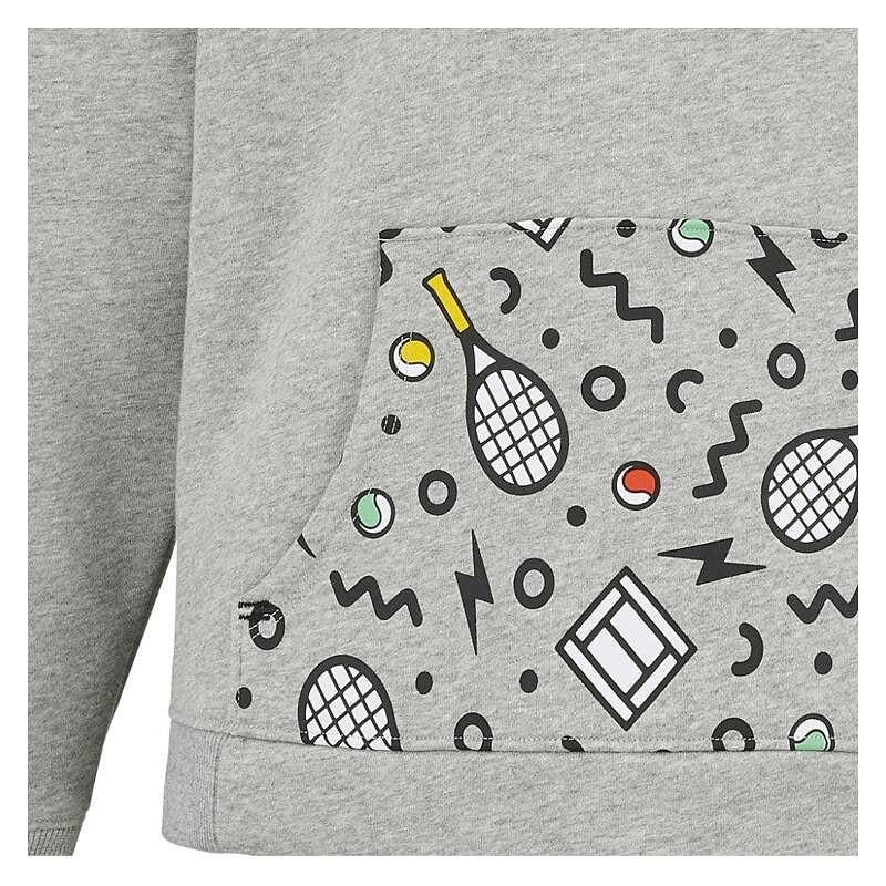 Kids' Babolat XERCISE HOOD C16 sweatshirt - high rise, stylish model with a tennis print and a comfortable fit