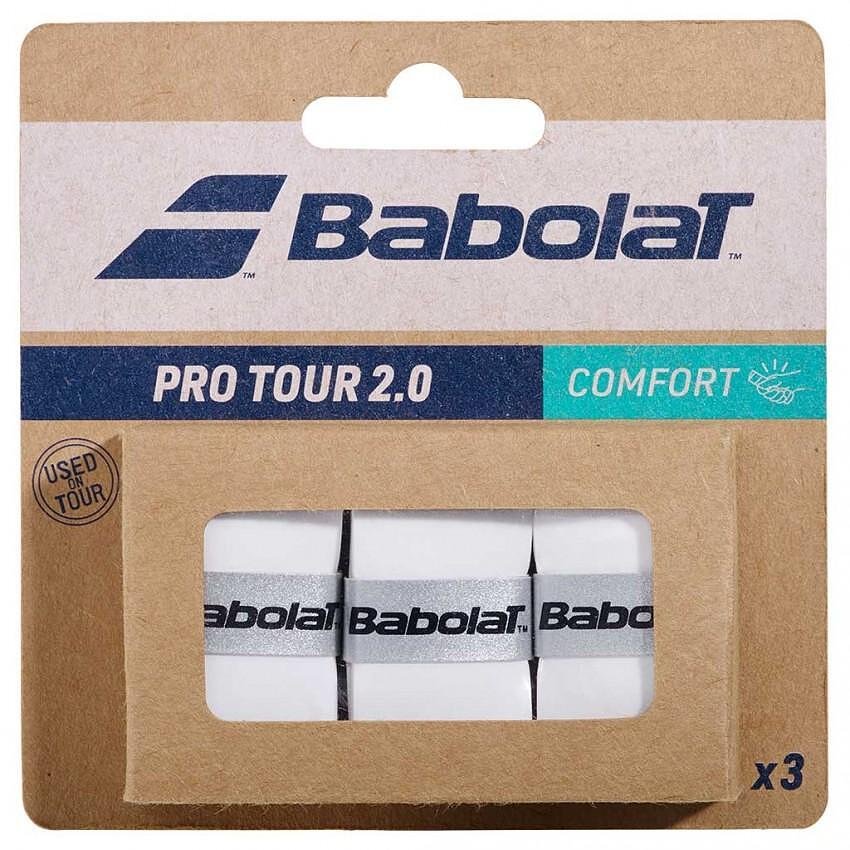 Грип Babolat PRO TOUR 2.0 x3 - white – комфортен бял грип за тенис ракета с висока абсорбция и контрол