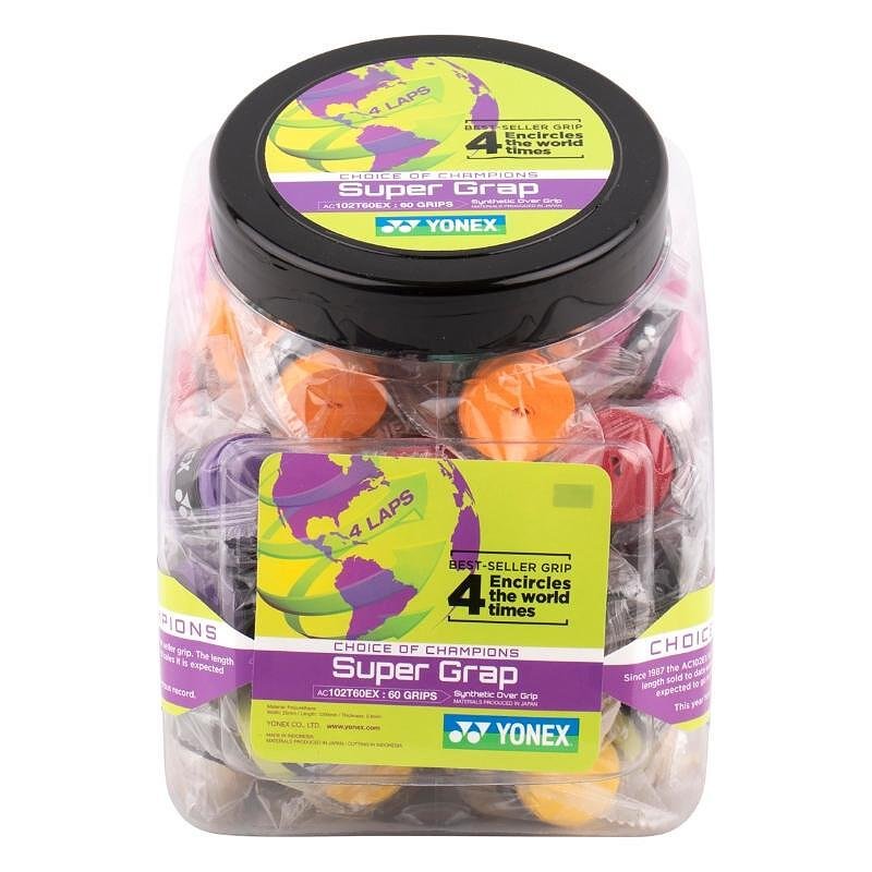 Grip din cutie Yonex WET SUPER GRAP Assorted, 60 bucăți, pentru rachetă de tenis și rachetă de padel, confortabil pentru control și aderență.
