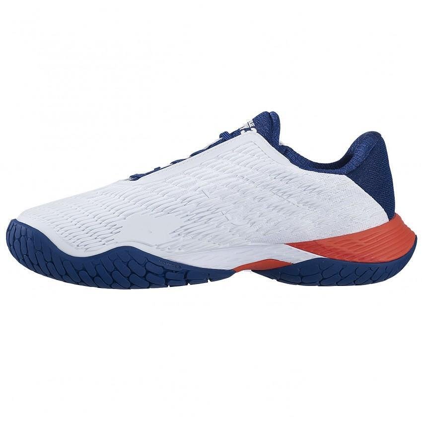 Pantofi sport bărbătești Babolat PROPULSE FURY 3 AC WHITE BLUE pentru tenis și padel, stabili și dinamici