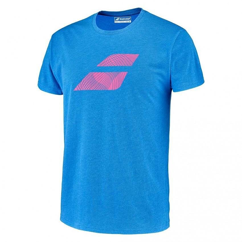 Tricou bărbătesc Babolat EXERCISE BIG FLAG - french blue, tricou albastru pentru antrenamente, cu Regular Fit și imprimeu grafic