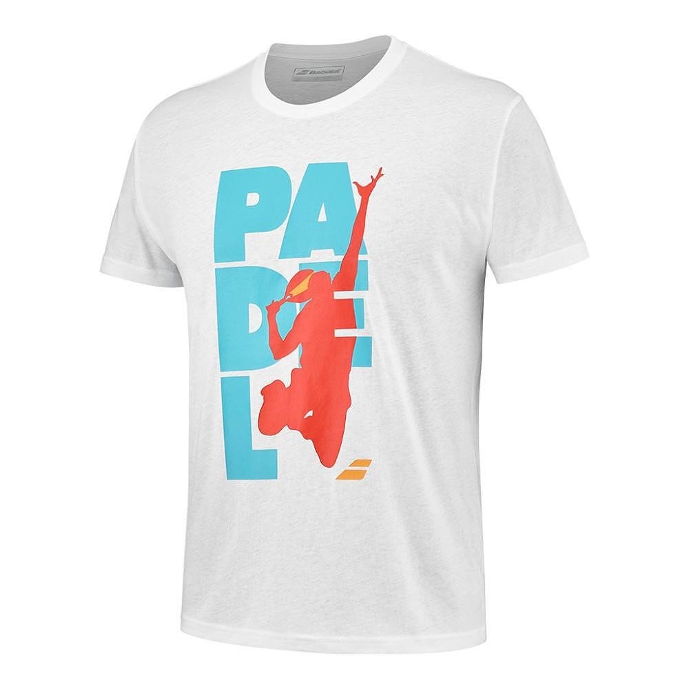 Мъжка тениска Babolat PADEL COTTON - white – удобна памучна тениска за падел и ежедневен комфорт.