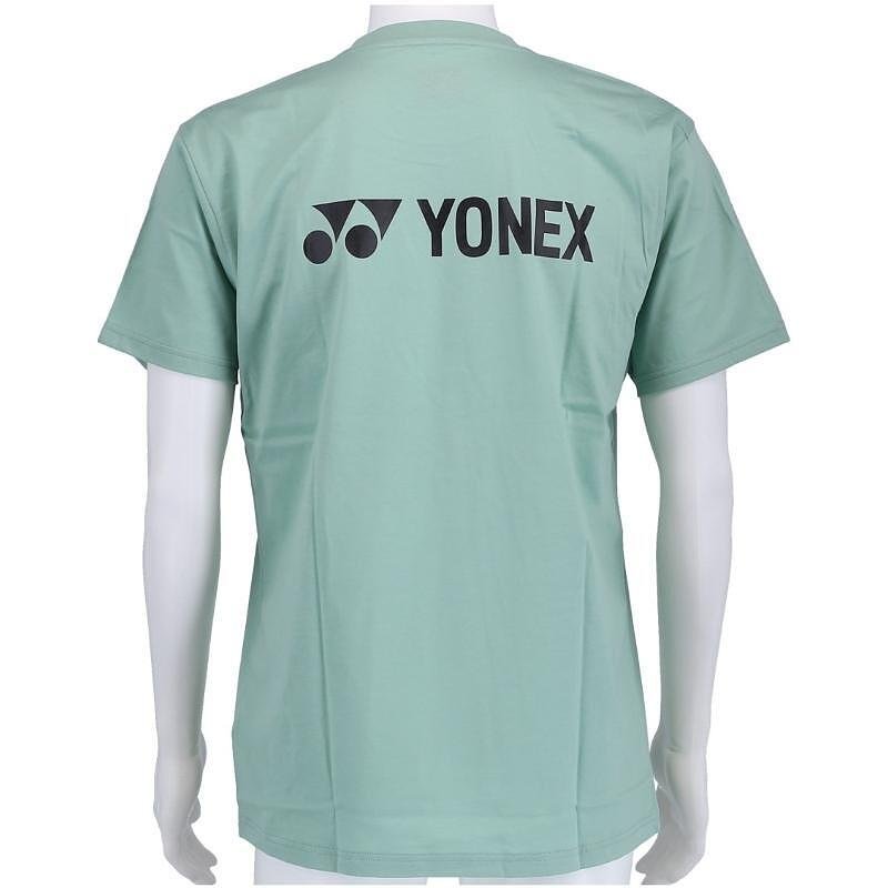 Men's Yonex PERCEPT olive green T-shirt, mint green, 100% cotton, with the YONEX logo on the back