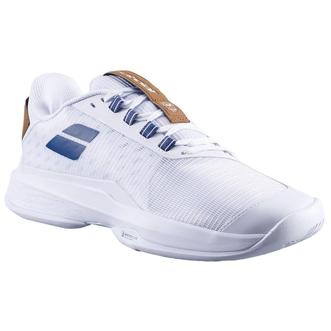 Men's Babolat JET TERE 2 ALL COURT WIMBELDON tennis shoes - white, blue navy for speed and agility on all courts