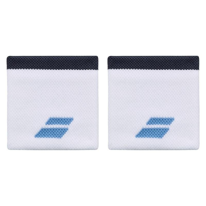Babolat LOGO wristbands - white, drive blue – soft, absorbent tennis wristbands in a set of 2
