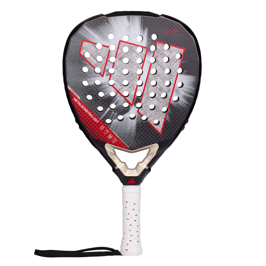 Падел ракета Adidas Metalbone Pro EDT с диамантена форма и червен дизайн за максимална атакуваща мощност.