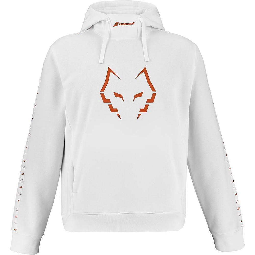 ПАДЕЛ СУЕТШЪРТ BABOLAT HOOD SWEAT J LEBRON WHITE – бял суитшърт за падел с качулка и комфорт за тренировки