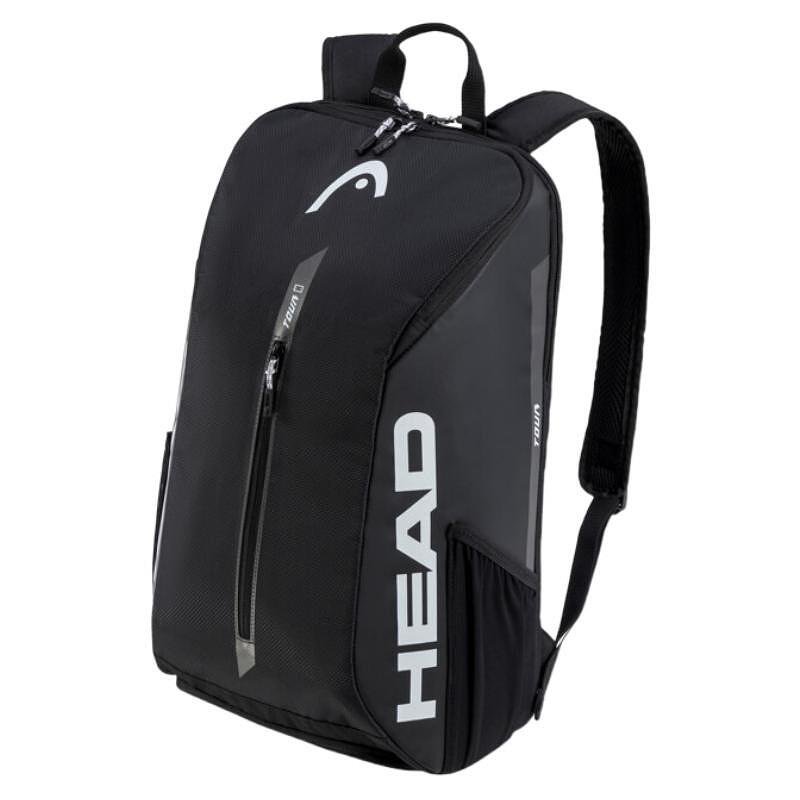 Head Tour 25L Black backpack for tennis and padel with a racket compartment, shoe compartment, and an exterior pocket for easy access.