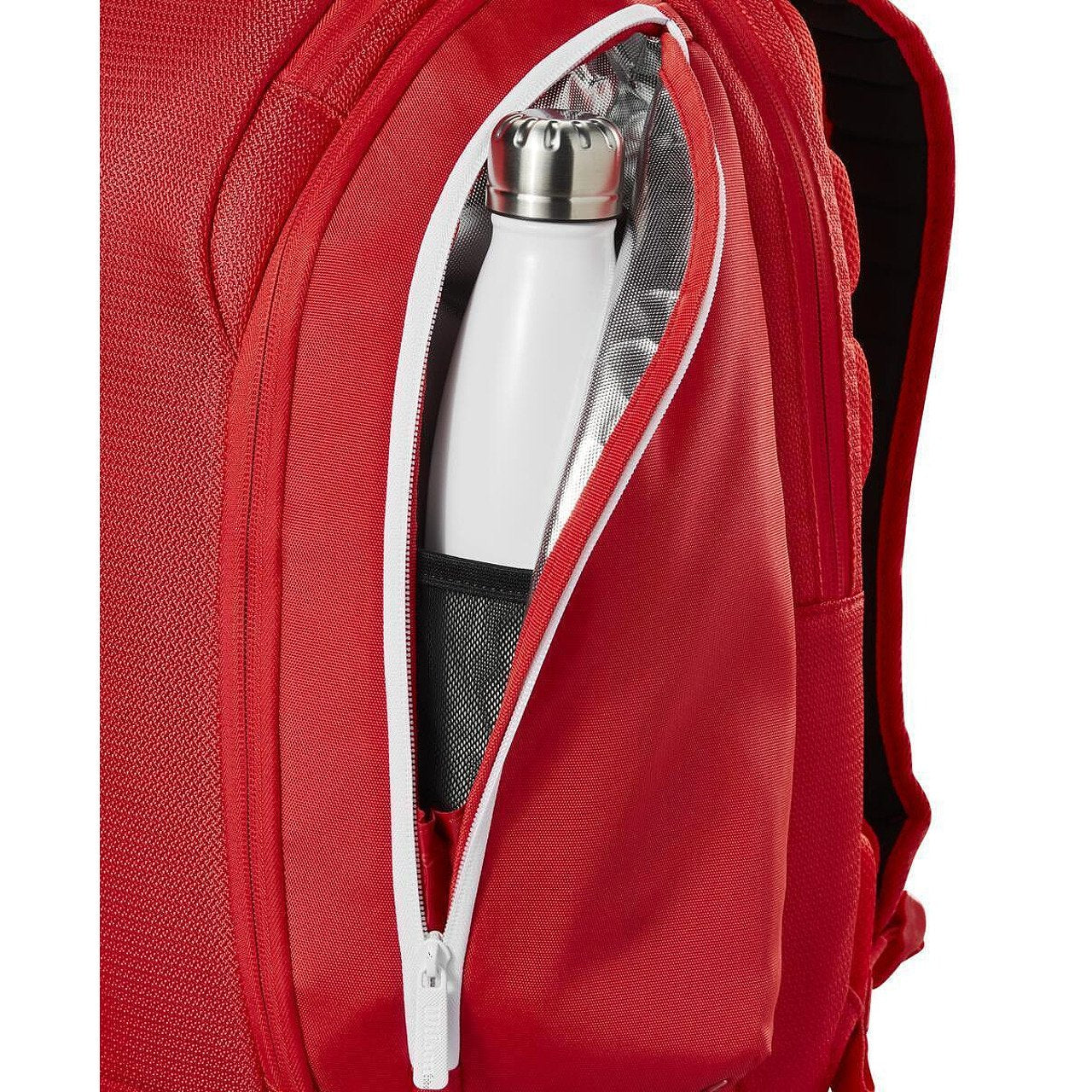 Wilson Super Tour 2025 Backpack in red with a practical side pocket for accessories and a bottle