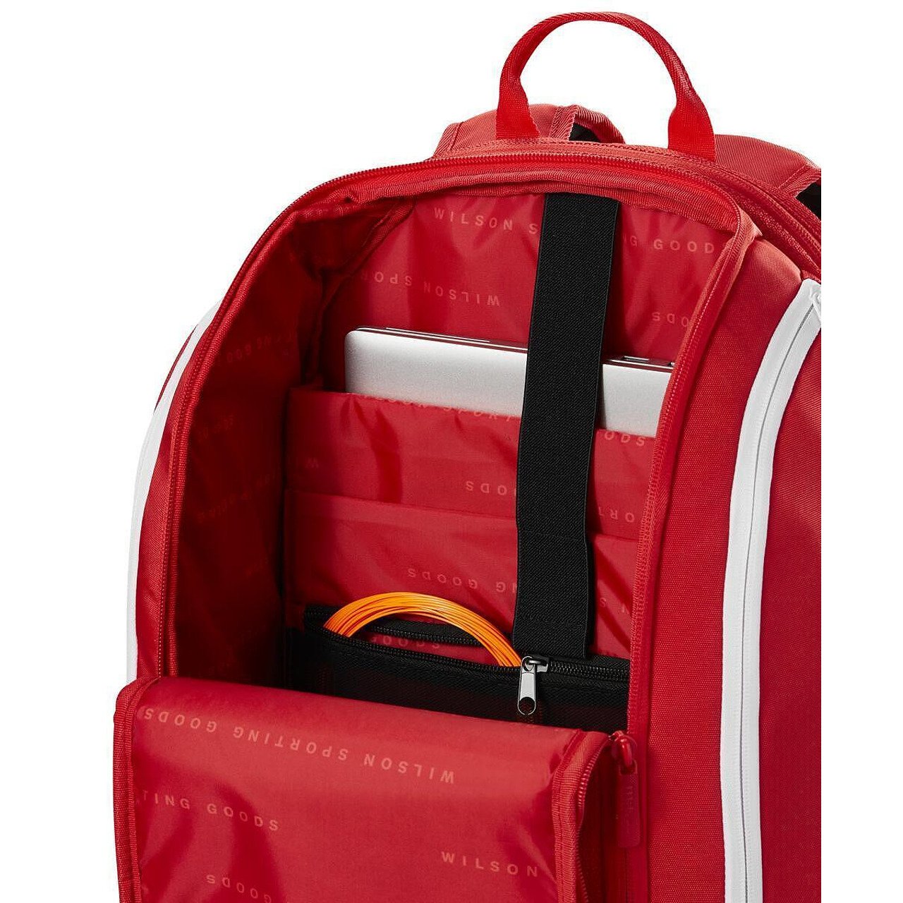 Wilson Super Tour 2025 - red tennis backpack with a compartment for rackets and a laptop, ideal for tennis gear.