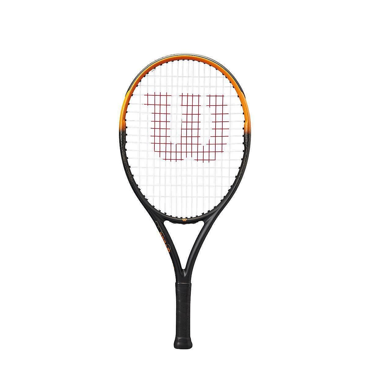 Тенис ракета Wilson Burn Spin Junior 24, графитна рамка за мощни удари и прецизен спин в модерен черно-оранжев дизайн