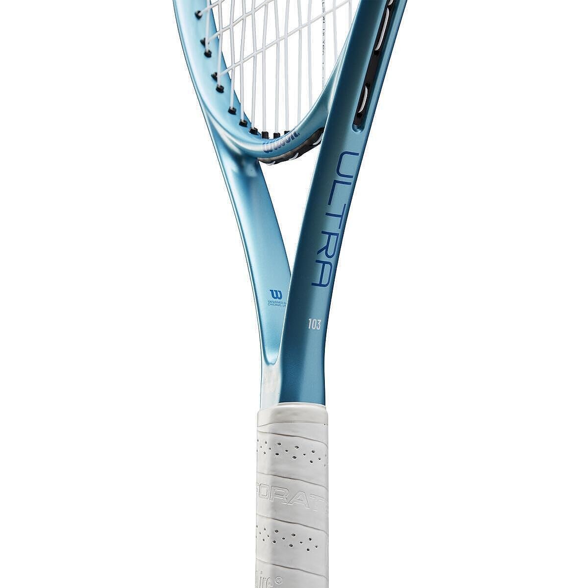 Тенис ракета Wilson Ultra Power 103 Tns, синя, с 16x19 наплитане и Cushion Aire дръжка за мощ и контрол