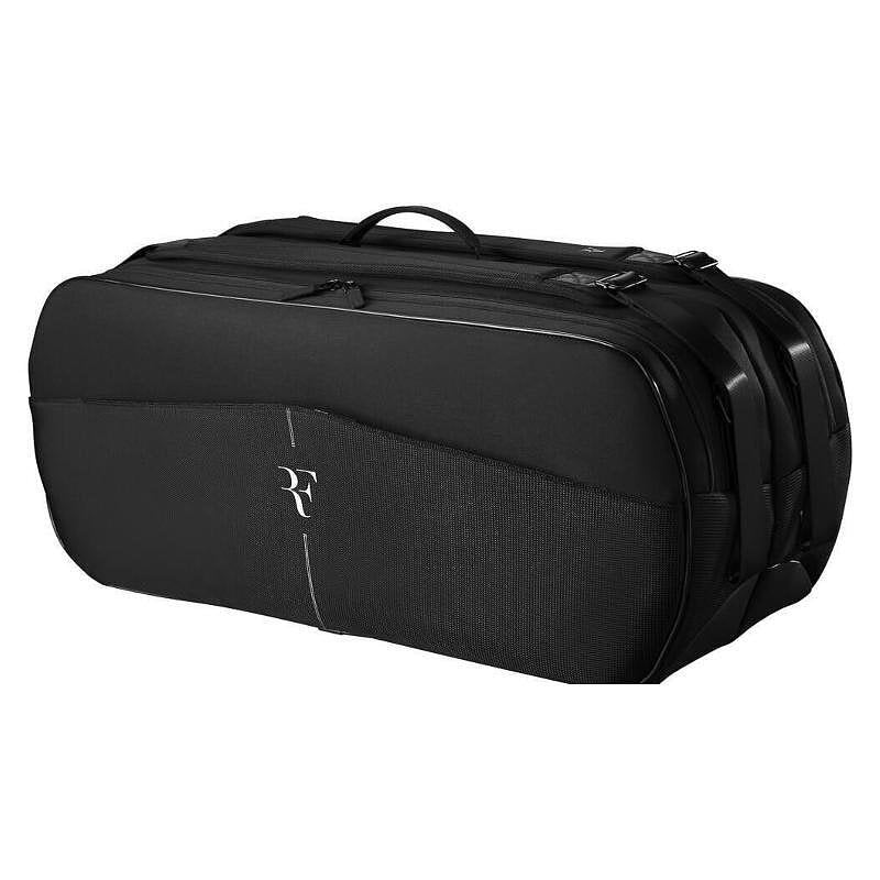 Wilson RF Roger Federer tennis bag - 9 racquets, stylish black tennis bag with RF logo for professional tennis racquets