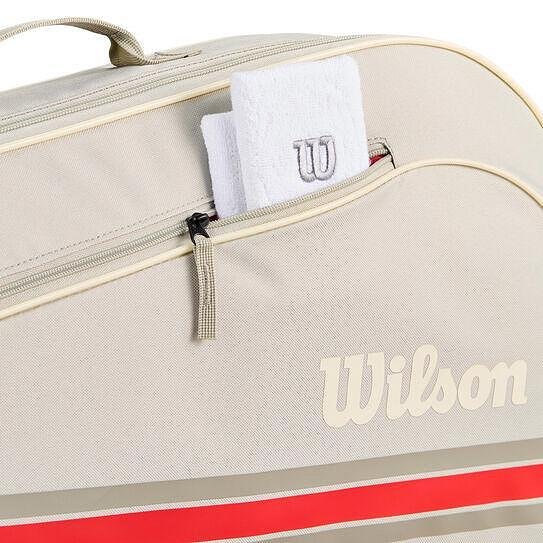 Тенис сак Wilson TEAM 2025 Oatmilk - 3 ракети, стилен тенис сак Wilson за 3 ракети и аксесоари