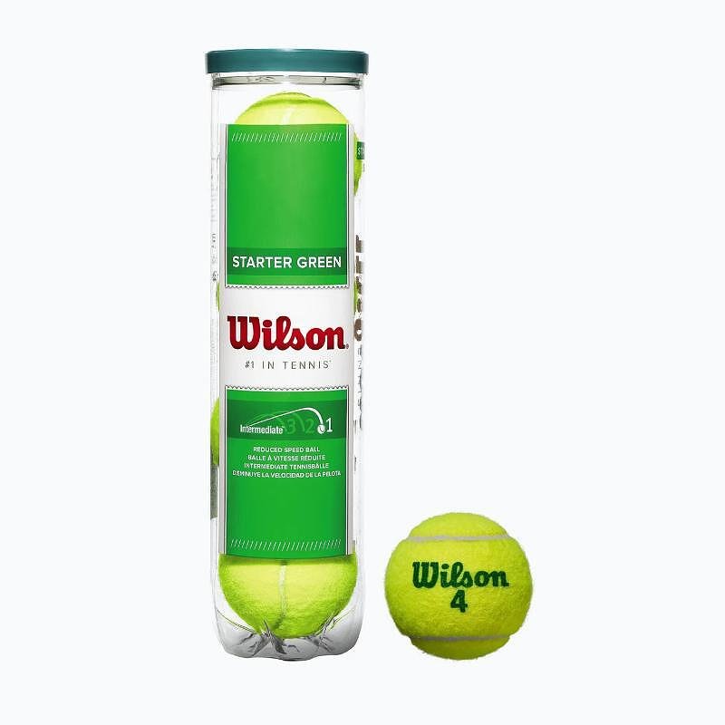 Тенис топки Wilson Starter Green - 4 топки за тренировка, 25% по-бавни и с по-ниско отскачане за по-добър контрол.