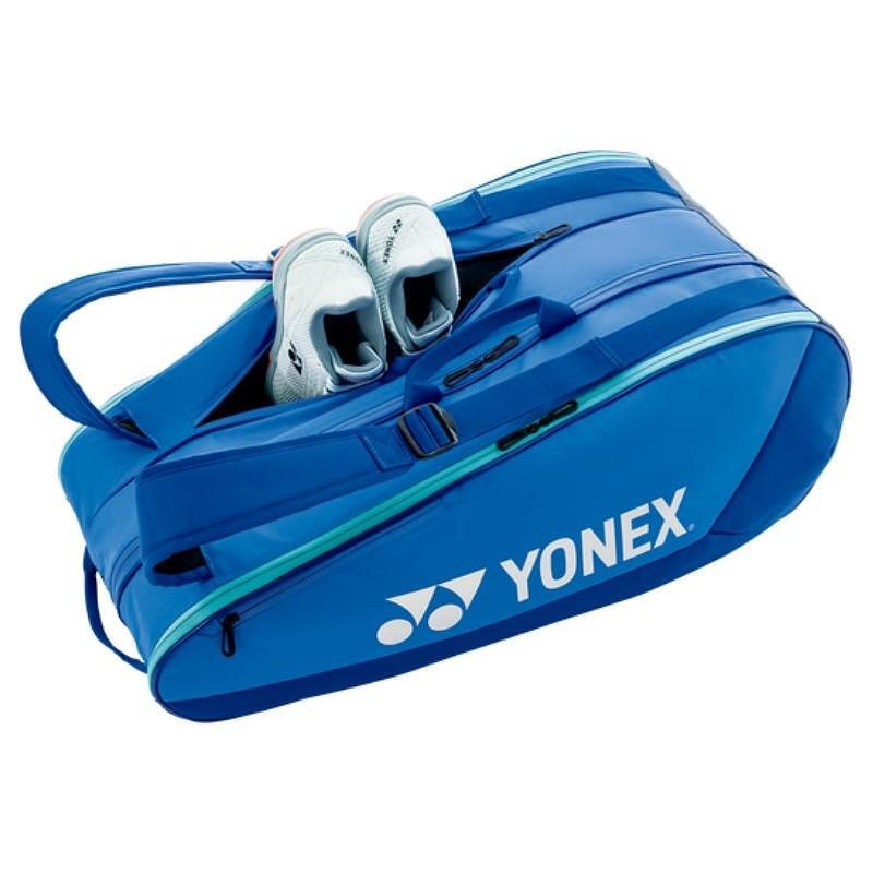 YONEX TEAM Blast Blue Thermal Bag - 9 racquets, blue tennis bag with shoe compartment and YKK zippers