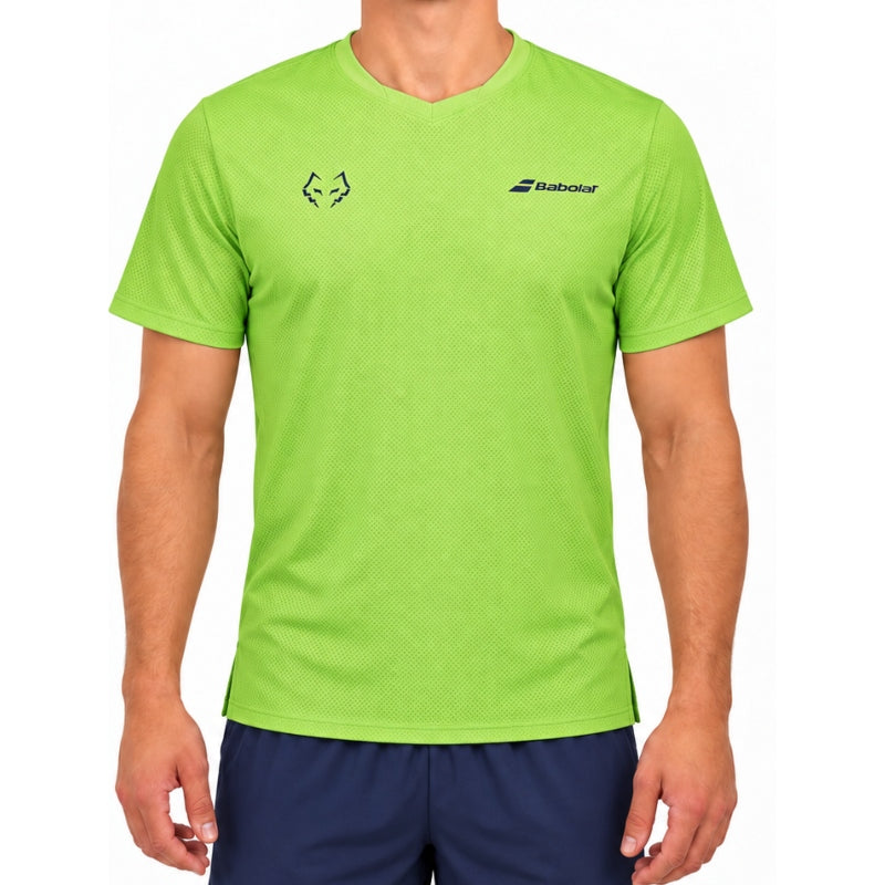Tricou bărbătesc de tenis Babolat cu guler rotund J Lebron verde intens