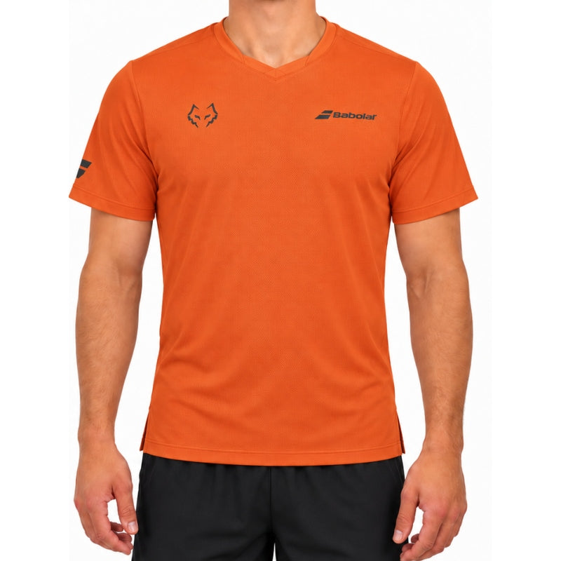 Tricou bărbătesc Babolat cu guler rotund J Lebron roșu portocaliu