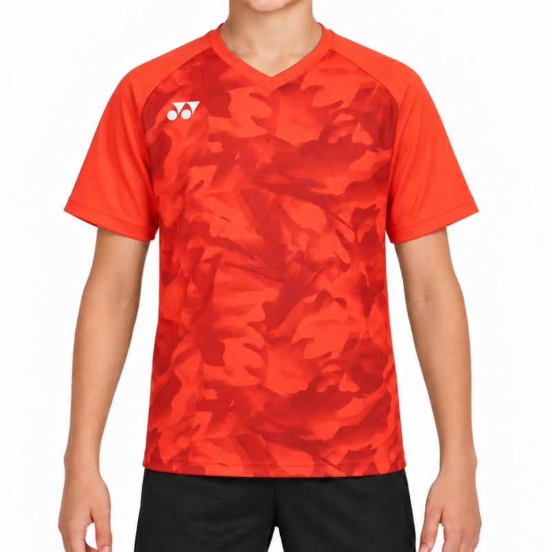 Tricou de tenis pentru copii Yonex cu guler rotund Junior roșu Perlă