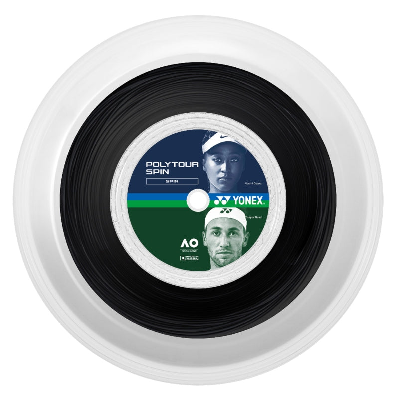 Рулон Yonex Polytour Spin 1.25/16 Black, кордаж за тенис с максимален спин и контрол.