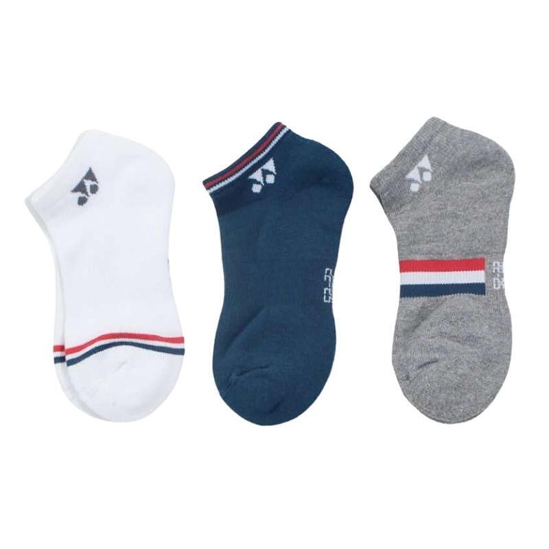 Yonex LOW CUT 19223 Socks - 3 pairs of Yonex sports socks in white, navy blue, and gray