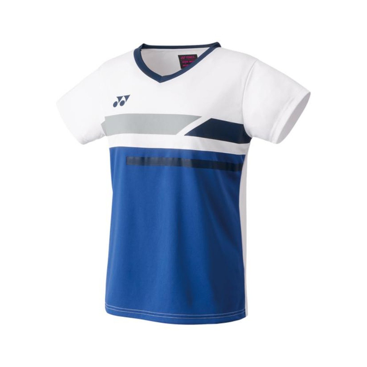 Women's Yonex 2024 T-shirt, white/blue, sporty crew neck T-shirt made of 100% polyester for tennis and padel.