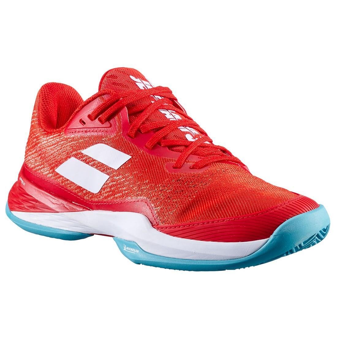 Дамски маратонки Babolat JET MACH 3 CLAY - fiesta red, леки тенис маратонки за стабилност и бързи движения