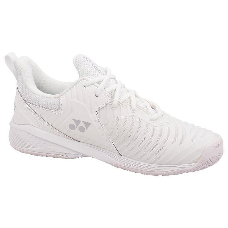 Women's Yonex PC Sonicage 3 White/Silver sneakers – lightweight tennis shoes for speed, comfort, and stability on the court.