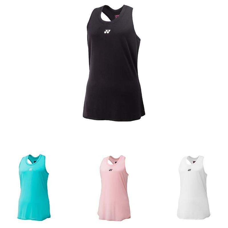Women's Yonex 2024 tank top in black, pink, white, and turquoise – a sports model for tennis and padel.