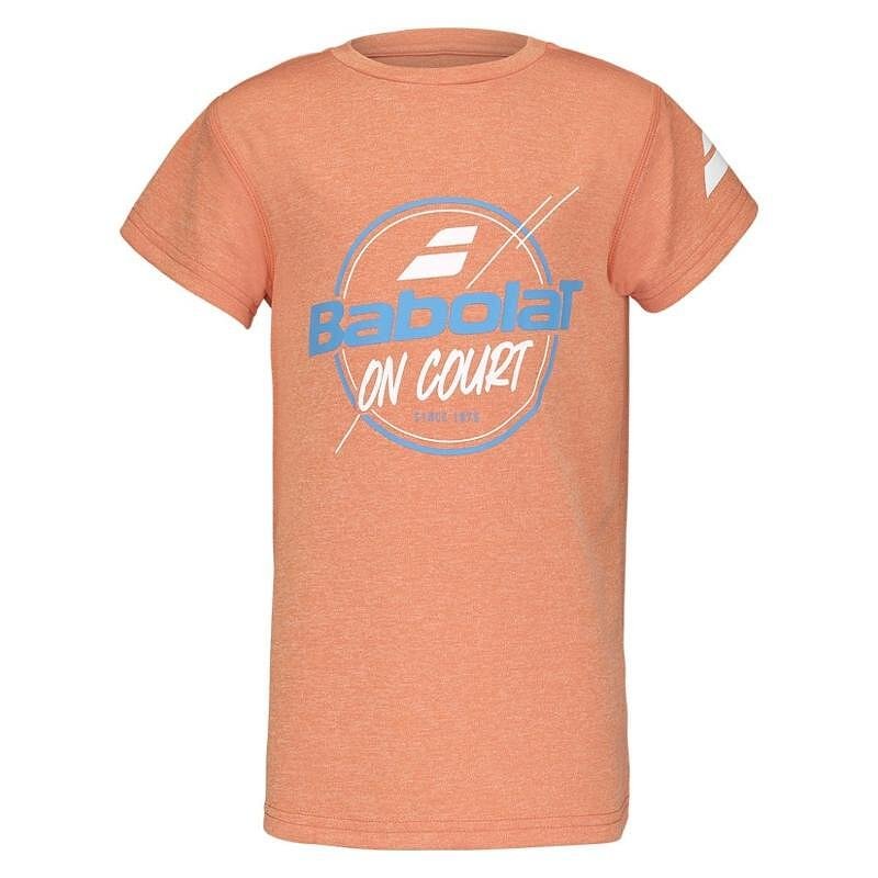 Tricou pentru copii Babolat EXERCISE GRAPHIC - portocaliu vibrant, cu design grafic modern și confort pentru antrenamente și meciuri.