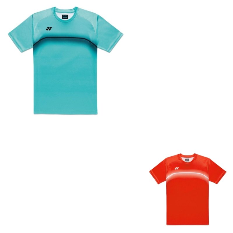 Детска тениска Yonex Junior Clear Mint и червена тениска, удобни за млади спортисти.