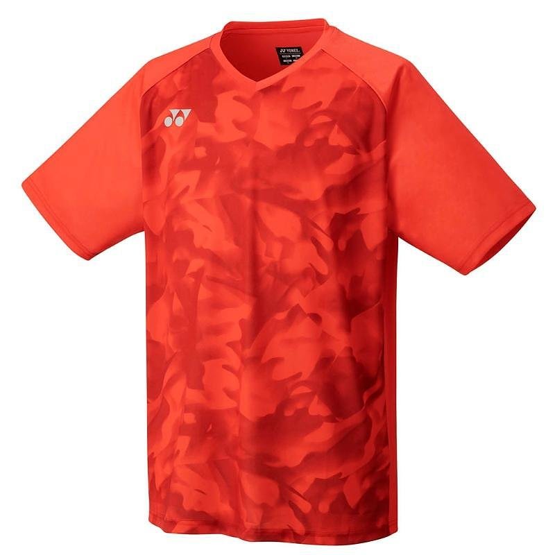 Tricou de copii Yonex cu guler rotund Pearl Red, protecție UV și material cu uscare rapidă pentru sport