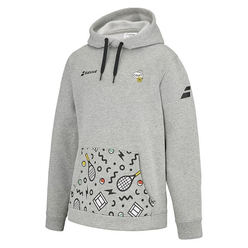 Kids' Babolat XERCISE HOOD C16 sweatshirt - high rise for young tennis players in a stylish gray color