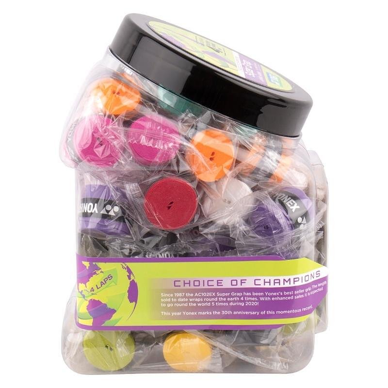 Grip din cutie Yonex WET SUPER GRAP Assorted, 60 bucăți – gripuri colorate de tenis Yonex pentru control și confort