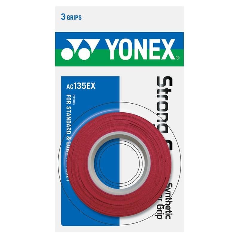 Yonex STRONG GRAP Wine Red Grips - 3 pieces, wine-red tennis racket grip with tackiness and durability.