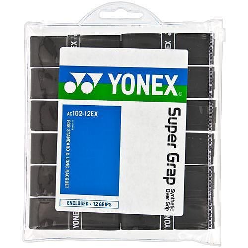 Gripuri Yonex Super Grap x12 - black – 12 gripuri de tenis negre Yonex pentru control excelent și absorbție.
